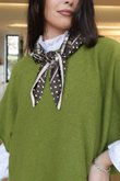 Plaid & Polka Border Triangle Silk Neckerchief Deep Khaki